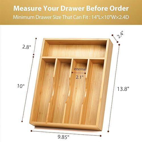 Miniatura 4 de Umilife Organizador de cajones de cocina, soporte para bandeja de utensilios de cubiertos de 10 pulgadas, extra profundo, con patas antideslizantes