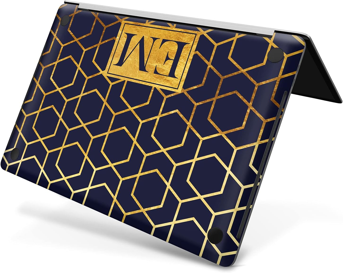Mertak Vinyl Skin Compatible with MacBook Air 13 M2 M1 2023 2022 Pro 16 inch 15 14 2021 2020 2019 Geometric Gold Top Laptop Art Deco Touch Bar Wrap Monogram Print Personalized Name Decal