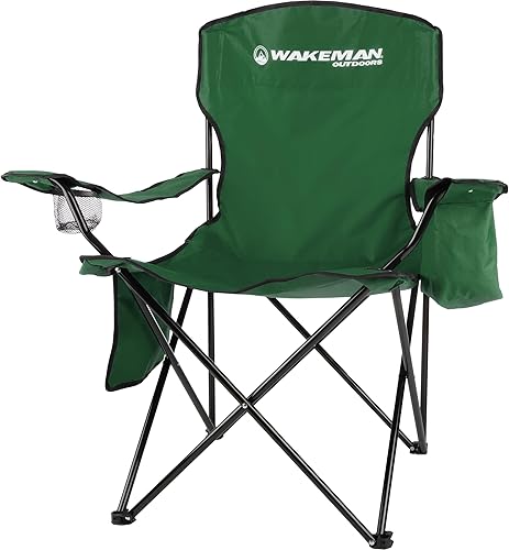 Wakeman - Silla de campamento  Silla plegable de capacidad de 300 libras con portavasos y enfriador integrado, silla de campamento o playa