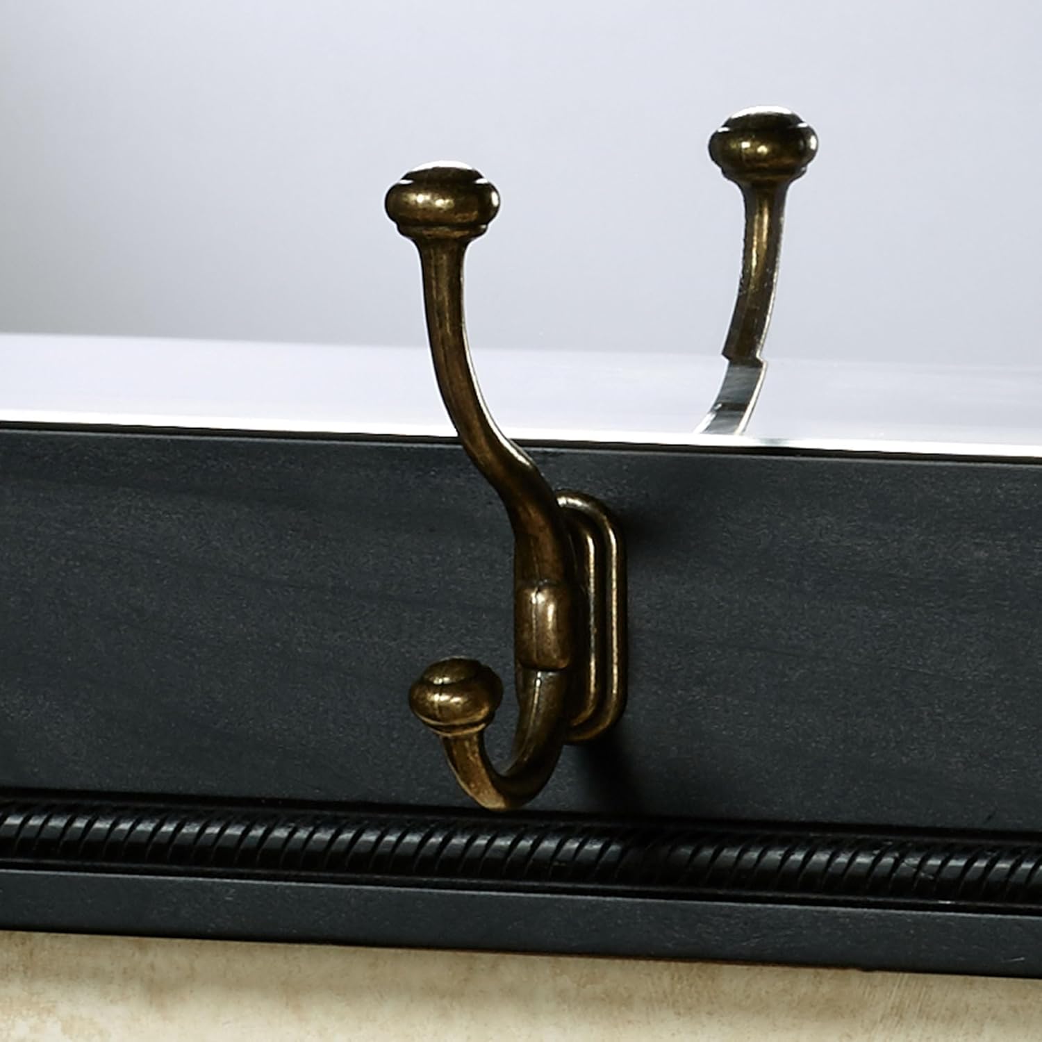 Touch of Class Dentil Pediment Wall Mirror with Coat Hooks - Black - Solid Wood and Glass - Classic Decor for Bedroom, Living Room, Dining Room, Office, Entryway, Foyer - Quality Crafted