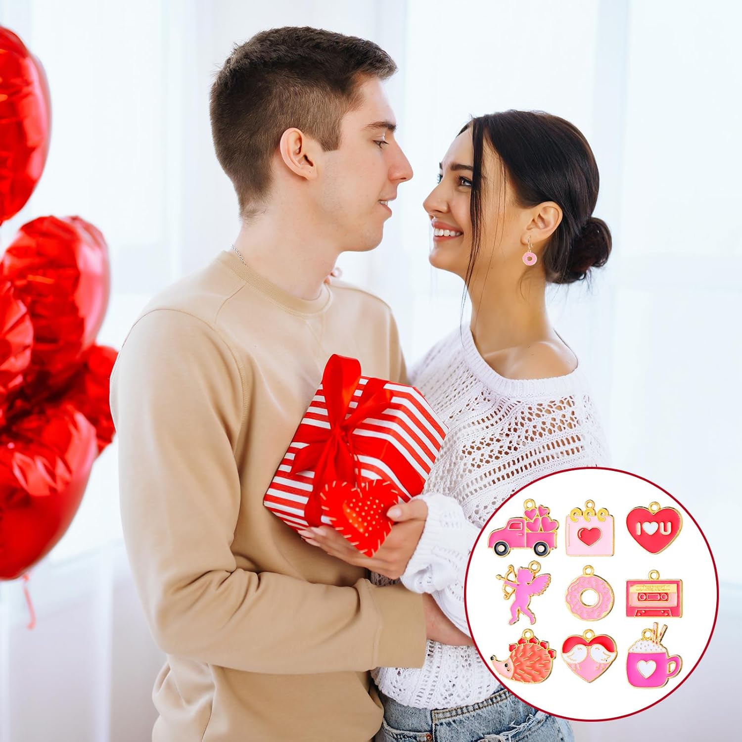 Equsion 200 Pcs Valentines Charms Jewelry Making Charms Bulk Gold Enamel Heart Gnome Rose Pink Pendants for Bracelet Necklace Earrings Making Love Gifts - Image 7