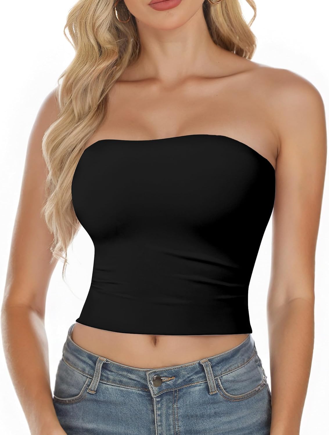 AURUZA Tube Tops for Women, Strapless Double Lined Tank Tops, Sleeveless Going Out Backless Bandeau Summer Sexy Crop Top - Image 5