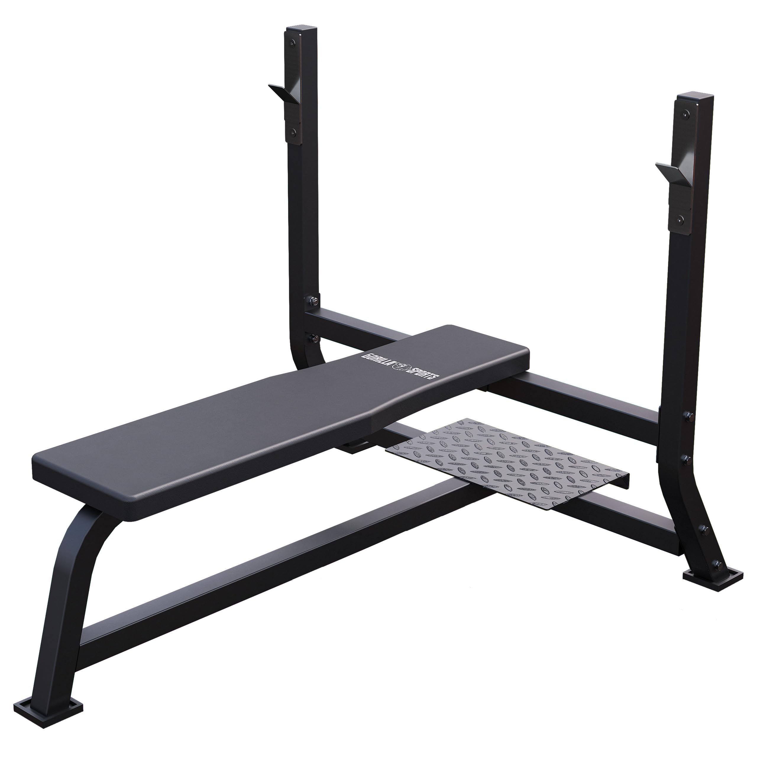 GORILLA SPORTS® Banc de Musculation - avec Support Barres, Charge Max. 250 kg (Banc) / 100 kg (Repose Barre), Noir/Blanc - Développé Couché, Support Haltères, Plat, Entraînement, Gym, Sport