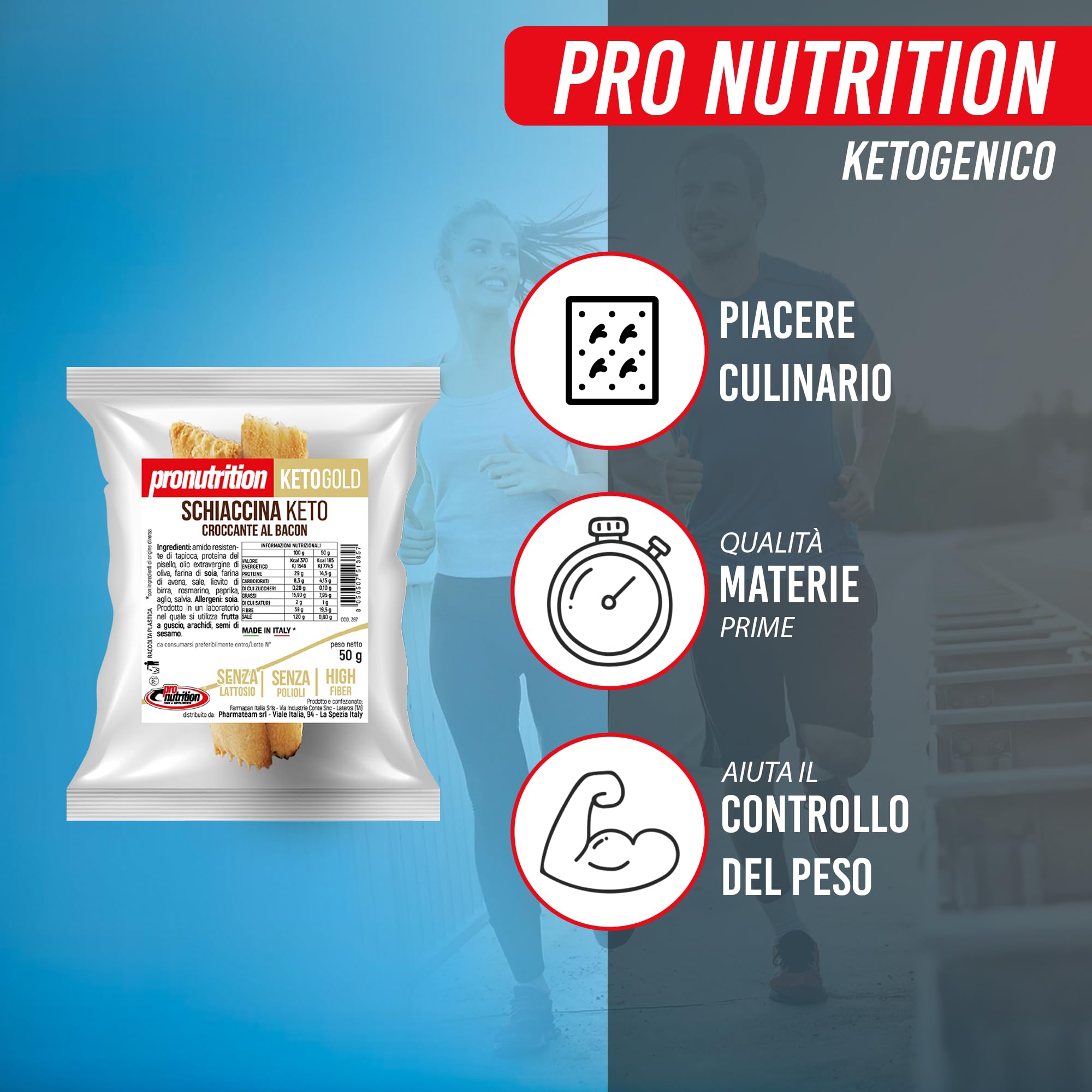 Pro Nutrition | Schiaccina Bacon, Schiaccina Snack aperitivo salato, merenda, Senza Zuccheri, Basso Tenore di Carboidrati - Ricco di Fibre Scatola da 10 Pezzi.