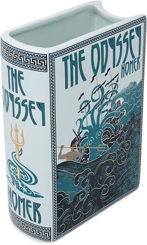Steel Mill & Co. Ceramic Book-Shaped Vase, The Odyssey | Large Decorative Vase for Book Lovers, Vintage Inspired Bookshelf Decor, Unique, Novelty Ceramics