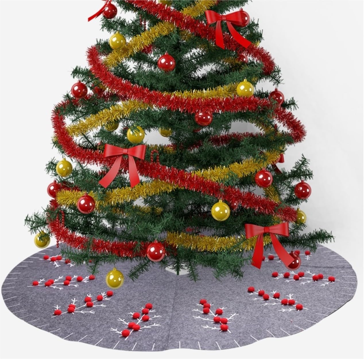 Tappeto Albero di Natale, Gonna per Albero di Natale Modello per da 47 Pollici con Pom per Decorazioni per La Casa Festa Forniture