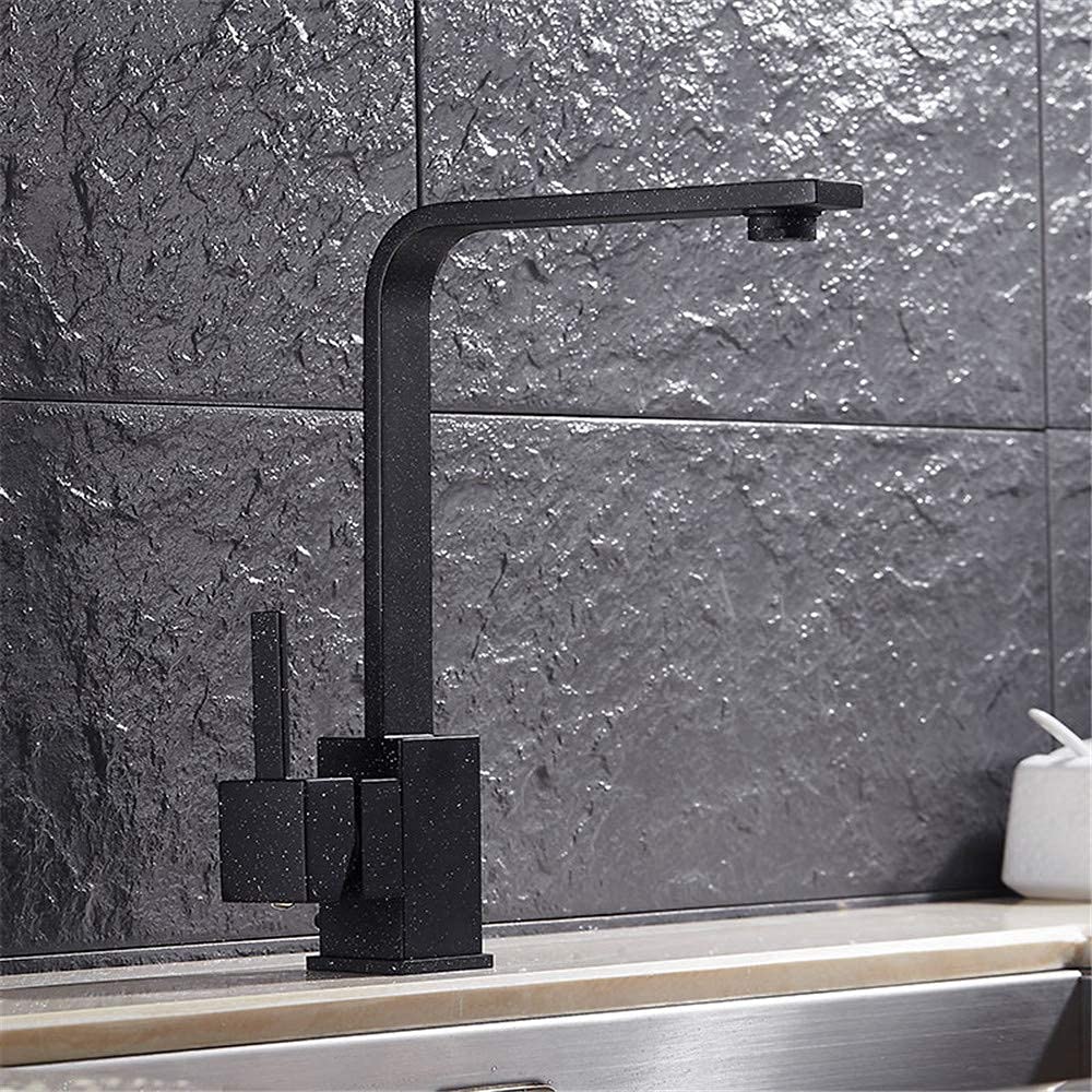 Robinet de cuisine noir quartz carré mitigeur bassin rétro 360