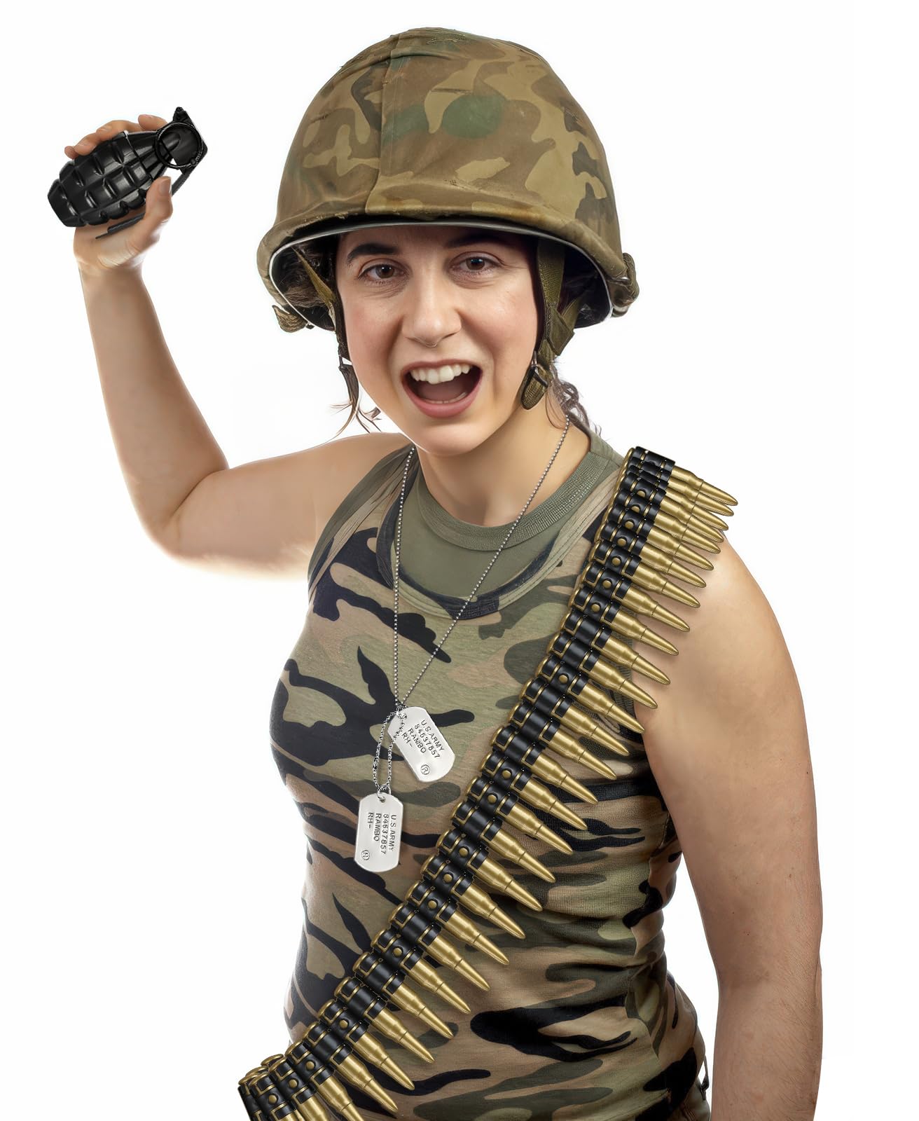 Tanganan 5pcs Fake Bullet Army Belt with Dog Tag Necklace Plastic Military Toy Ammo Costume Accessories Props for Adults Black - Image 4