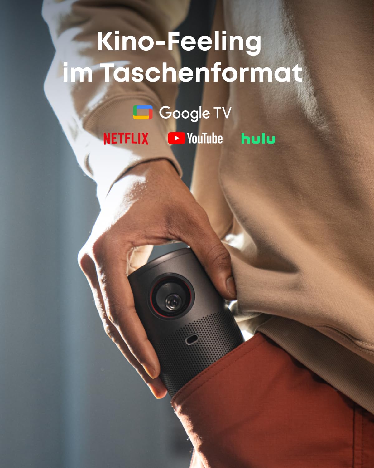 NEBULA Capsule Air Projektor mit Google TV, offiziell Lizenziertes Netflix, 720p Smarter Mini-Beamer mit WLAN & Bluetooth, 2 Stunden Akku, Dolby Digital, ultrakompakt für Flexible Nutzung
