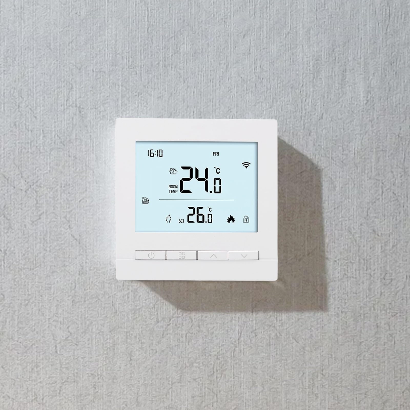WiFi Touch Screen Thermostat for App - Programmable Heating Control for Gas Boilers, Water Systems and Underfloor Heating, ABS/Metal Housing, (Water) (No