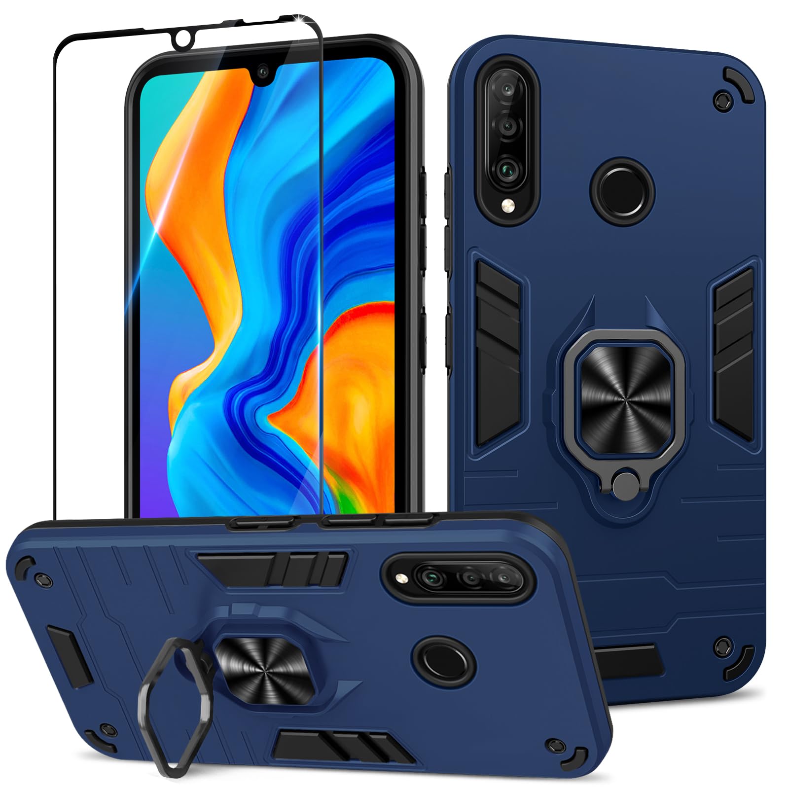 Funda para Samsung Galaxy A13 4G con Cristal Templado Protector Pantalla, Carcasa Antigolpes con Soporte anular metálico, Case Protectora de Grado Militar, Negro — view 259