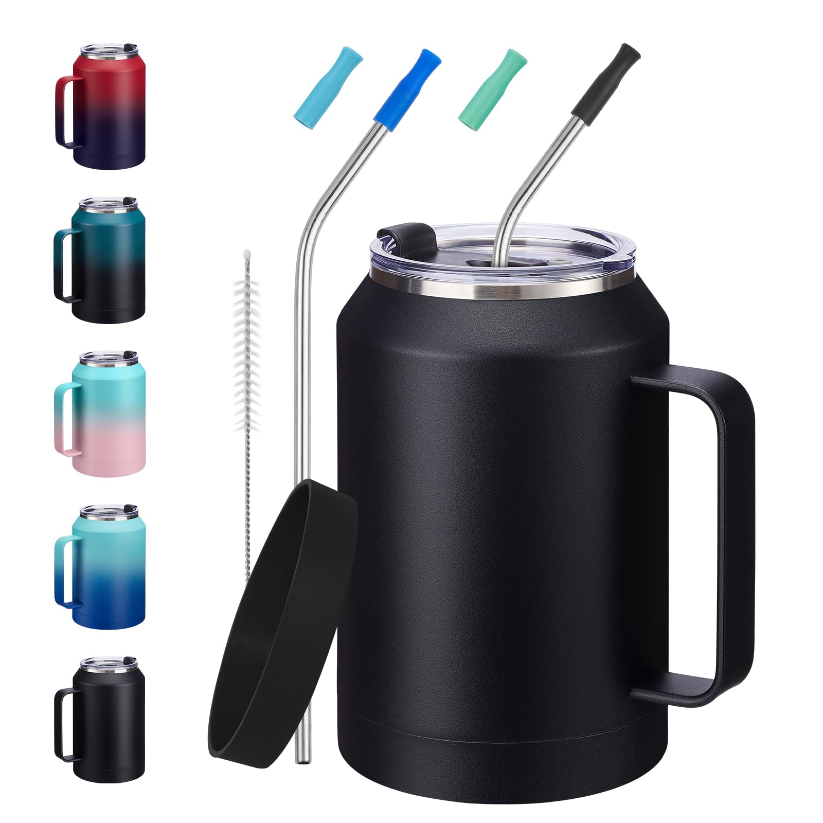 32 oz Insulated Coffee Mug Tumbler - w/ Handle, 2-in-1 Straw &amp; Chug Lid, Silicone Boot, Double Wall Vacuum Insulated Tumblers Cups 32oz, Leak Proof Stainless Steel Water Bottle Work Home Travel Mugs