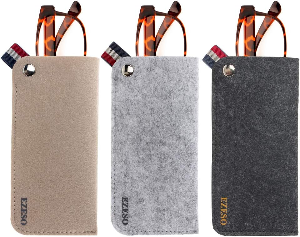 3 Pack Eyeglass Cases - Soft Felt Slip-in Pouch Case - Glasses Storage Case Makeup Pouch