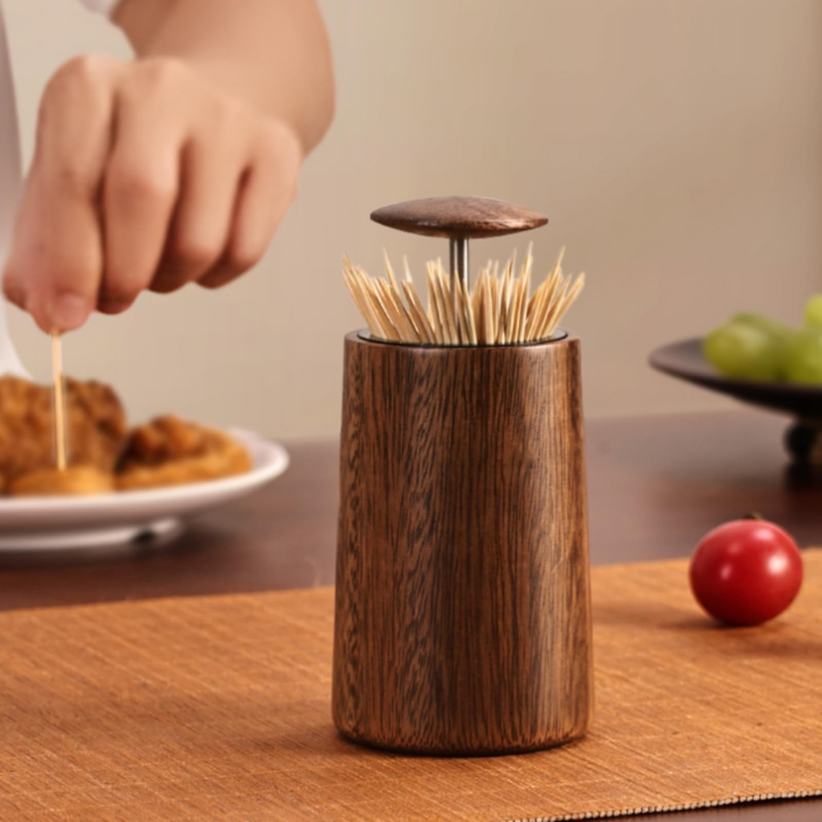 Dispensador de Palillos Redondo Contenedor Porta Palillos Dosificador Automático Cuerpo con de Madera Estructura Interior de Acero Inoxidable Apertura , style to 1