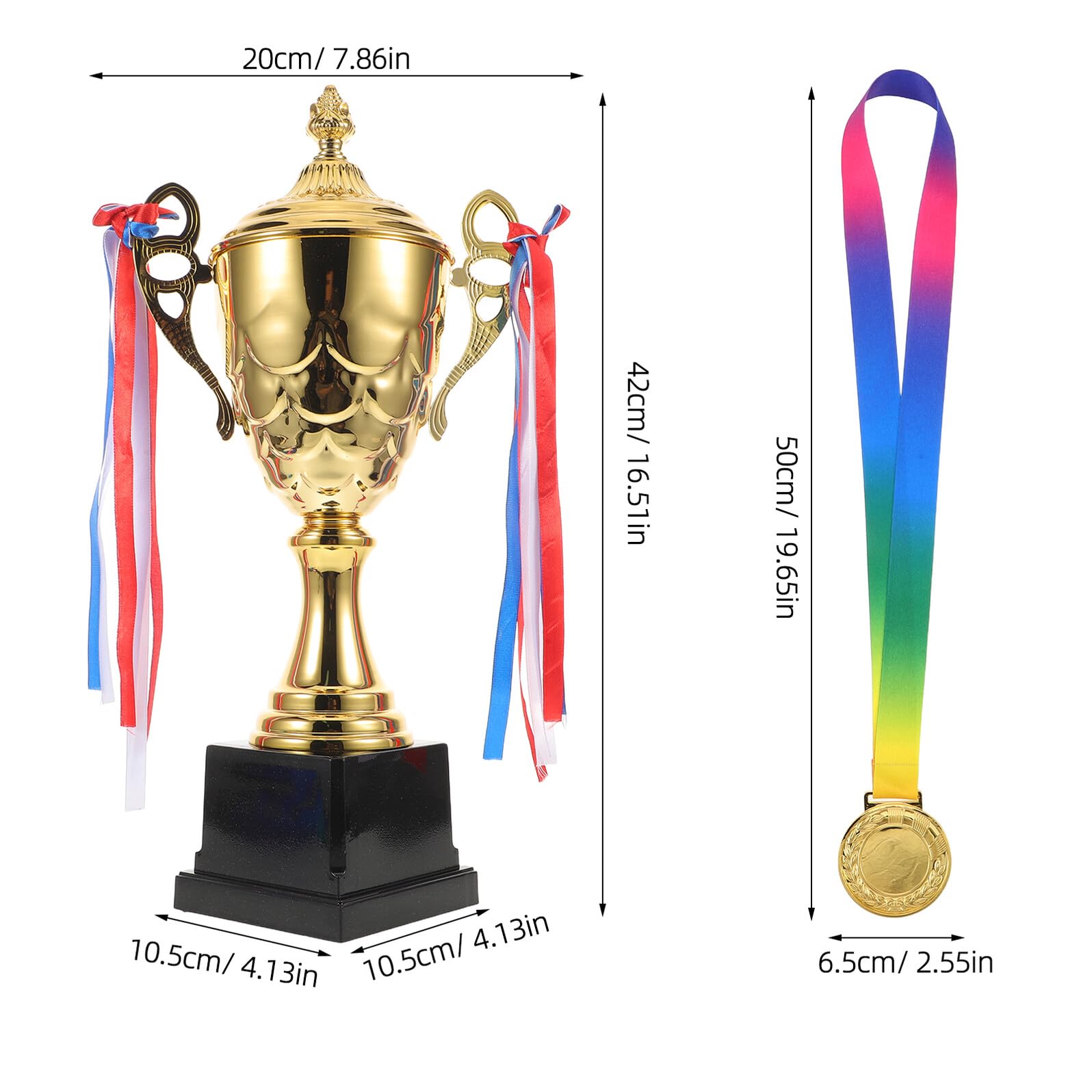 Trofeo Deportivo de Oro de 42 Cm con Medalla Deportiva de Oro y Cinta para Ceremonia de Premiación, Trofeo y Medalla de Premio para Competiciones y Torneos Deportivos