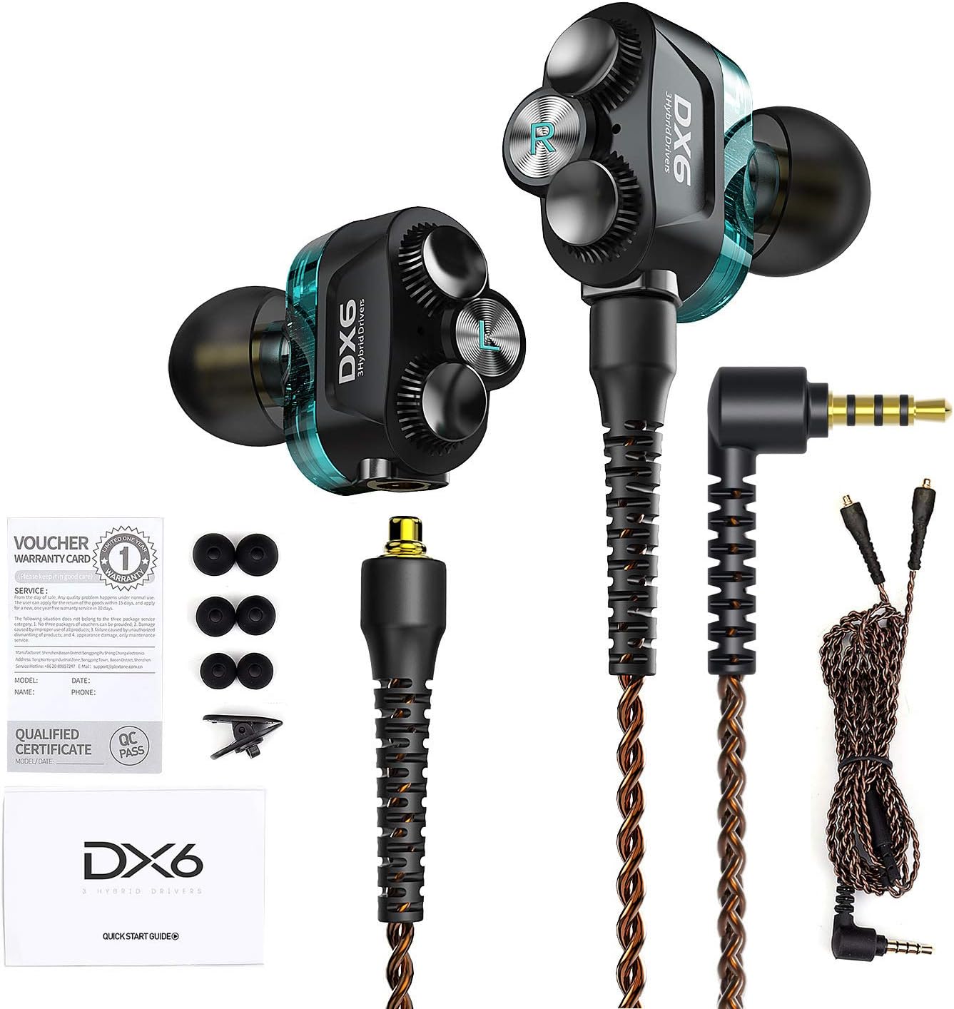 xMOWi DX6 3 Hybrid Drivers(1 Banlance Armature +2 Dynamic) in-Ear Earphones HiFi Gaming Headphones for PS4, Xbox one, PC, Nintendo Switch, Phones and Laptop (Mic, Green)