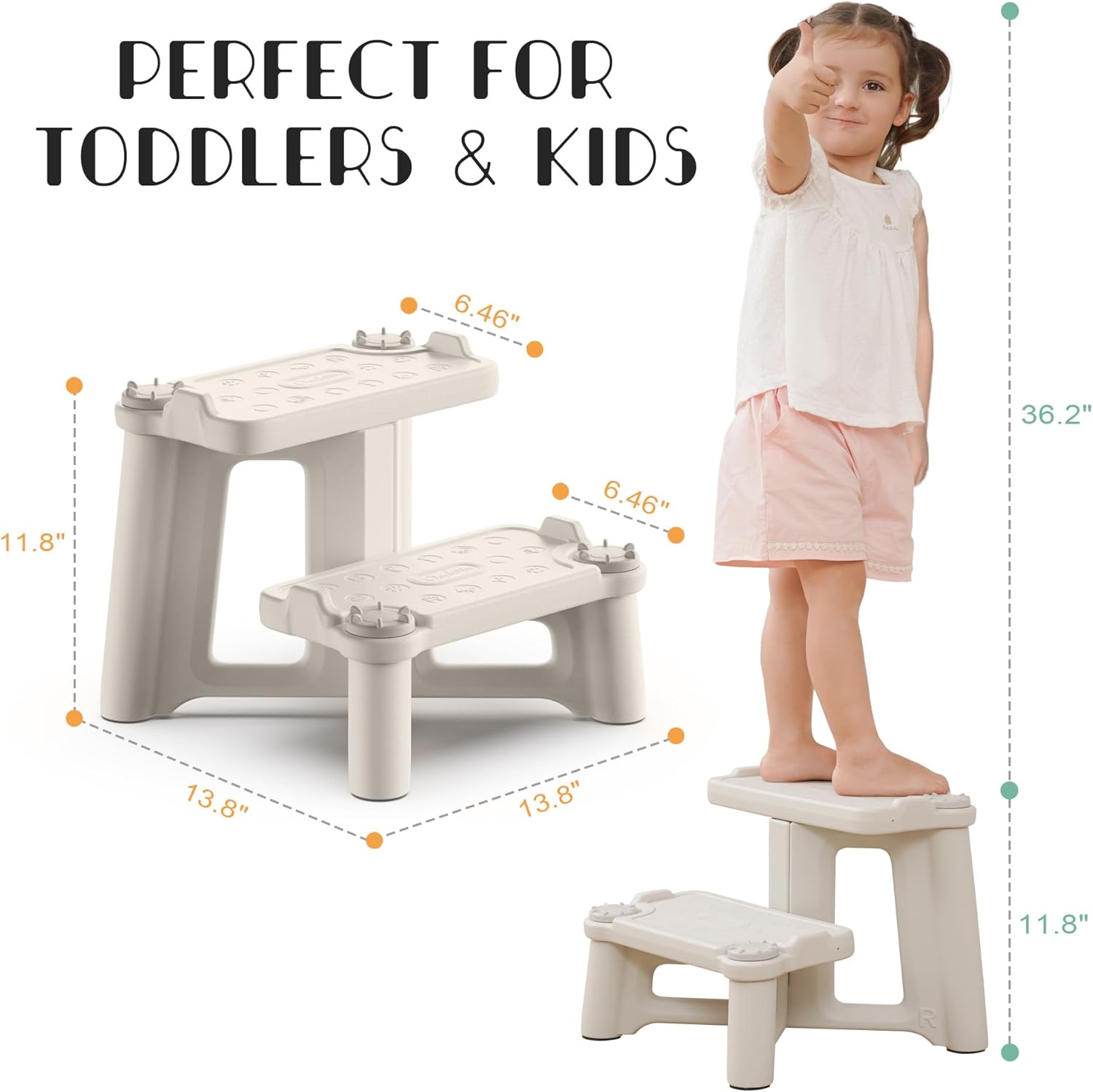 Kids Step Stool for Toddlers - Dual Height Potty Training Stool for Bathroom Sink & Kitchen, Non-Slip 2 Step Stool, Holds up to 200lbs, Sturdy Safety Helper for Kids (2 Pack)