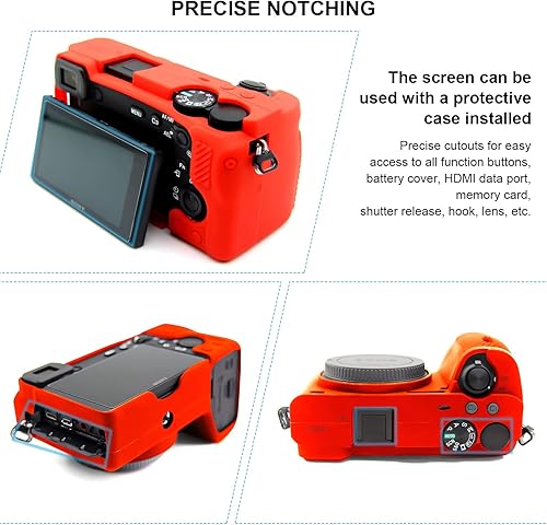 Miniatura 4 de Funda para cámara Sony A6600 Alpha 6600 ILCE-6600 sin espejo, antiarañazos, ajuste delgado, funda protectora de goma de silicona suave (rojo)