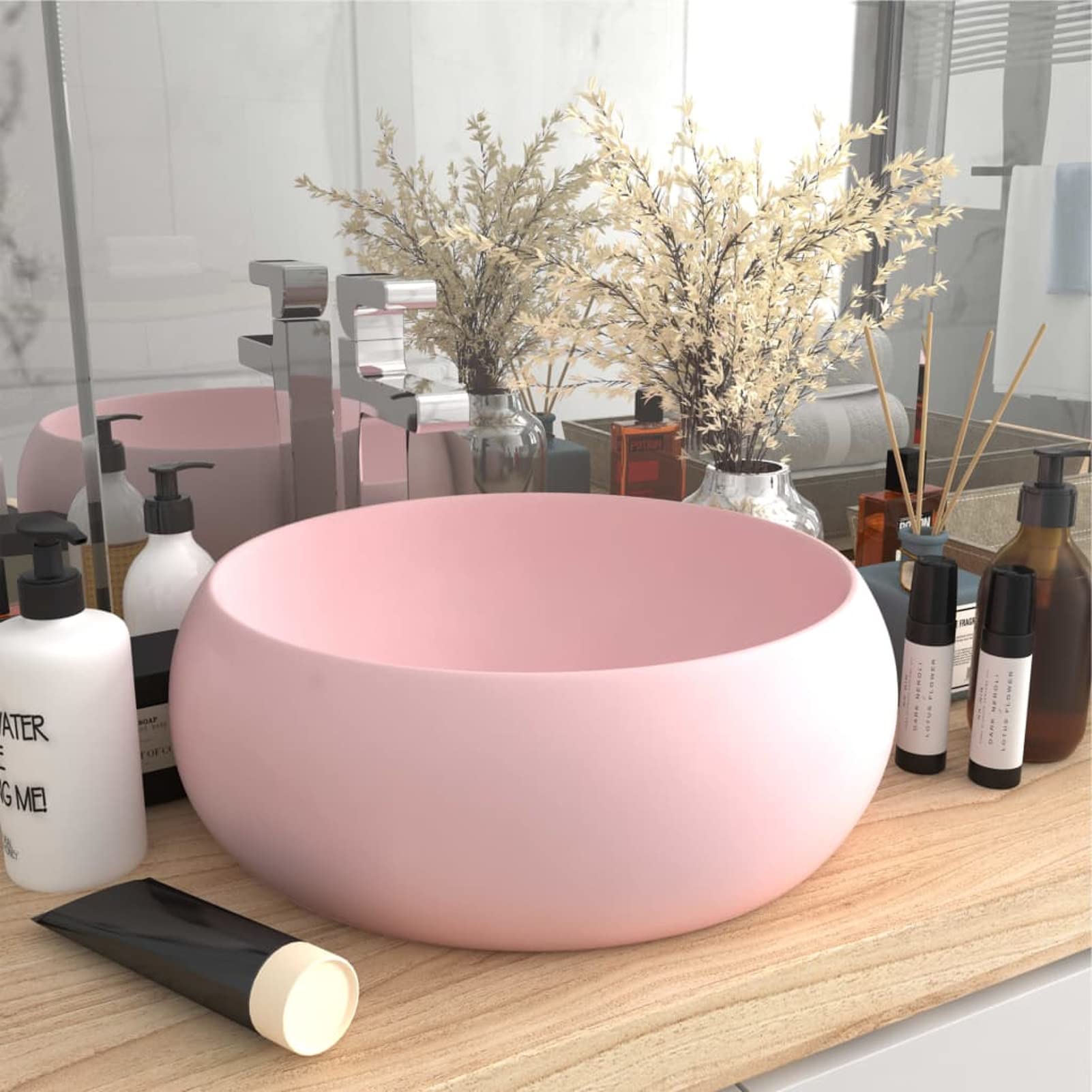 Lavabo de lujo, XIAOGUANG Lavabo Sobre Encimera, Lavamanos Para Baños, Lavabo Baño, Muebles De Baño, Mueble Lavabo, redondo cerámica rosa mate 40x15 cm