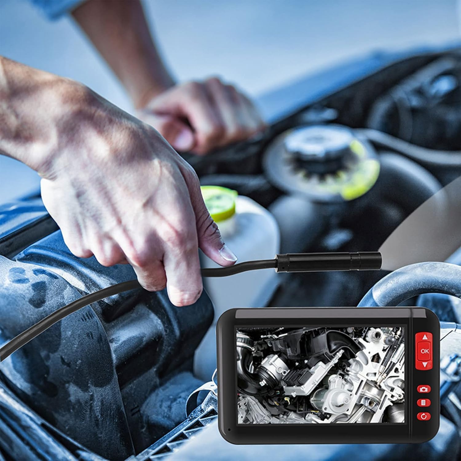 Borescope Inspection Camera, Industrial Endoscope Camera 1080p Digital Borescope with 4.3" Screen and 8 LED Lights, Snake Inspection Camera with 2000 mAh Battery