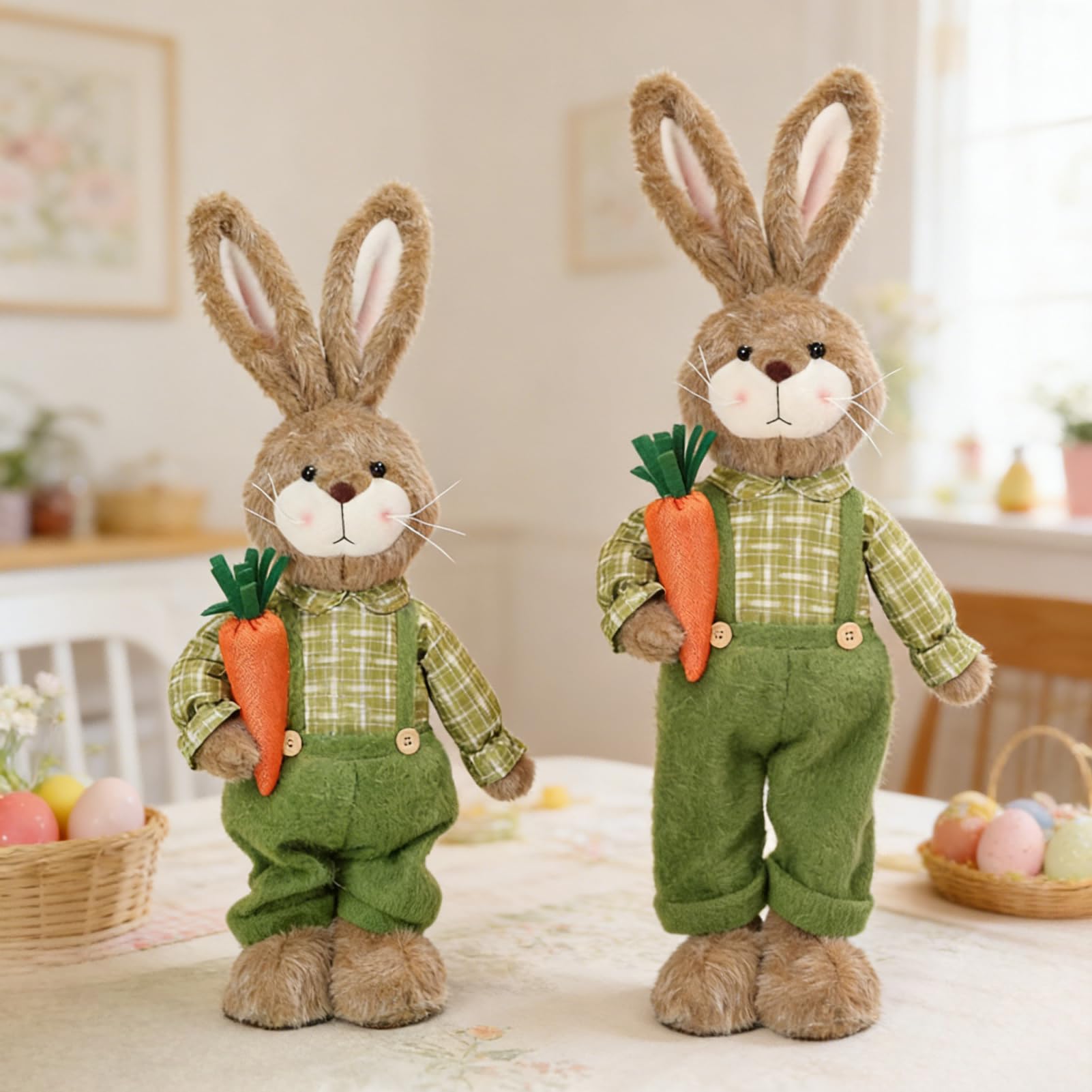 2 Stück Osterhasen Figuren, 61cm Plüsch Osterhase Deko Figur, Stehende Osterdeko mit Teleskopbeinen, Niedlich Ostern Deko Hase Moderne Frühlingsdeko Osterschmuck für Tisch, Zuhause Wohnzimmer