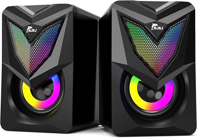 NJSJ Computer Speakers,2.0 USB-Powered Speakers for PC Desktop,Small Speakers with LED Light Up Volume Control 3.5mm Aux Stereo Multimedia Speakers for Laptops,Monitor