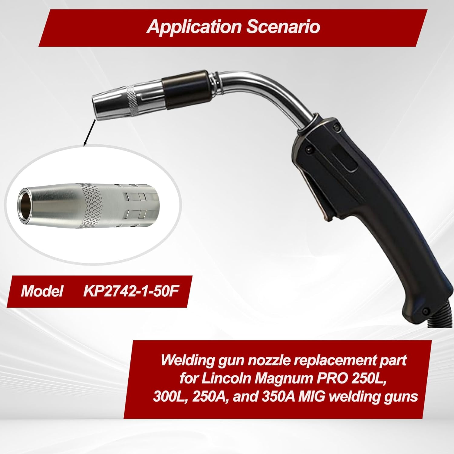 5-PK KP2742-1-50F Mig Welding Gun Nozzle for Lincoln Magnum PRO 250A/350A /250L/300L Gun parts, 1/2" Welding Nozzles，Welder Gas Nozzle Replacement Part