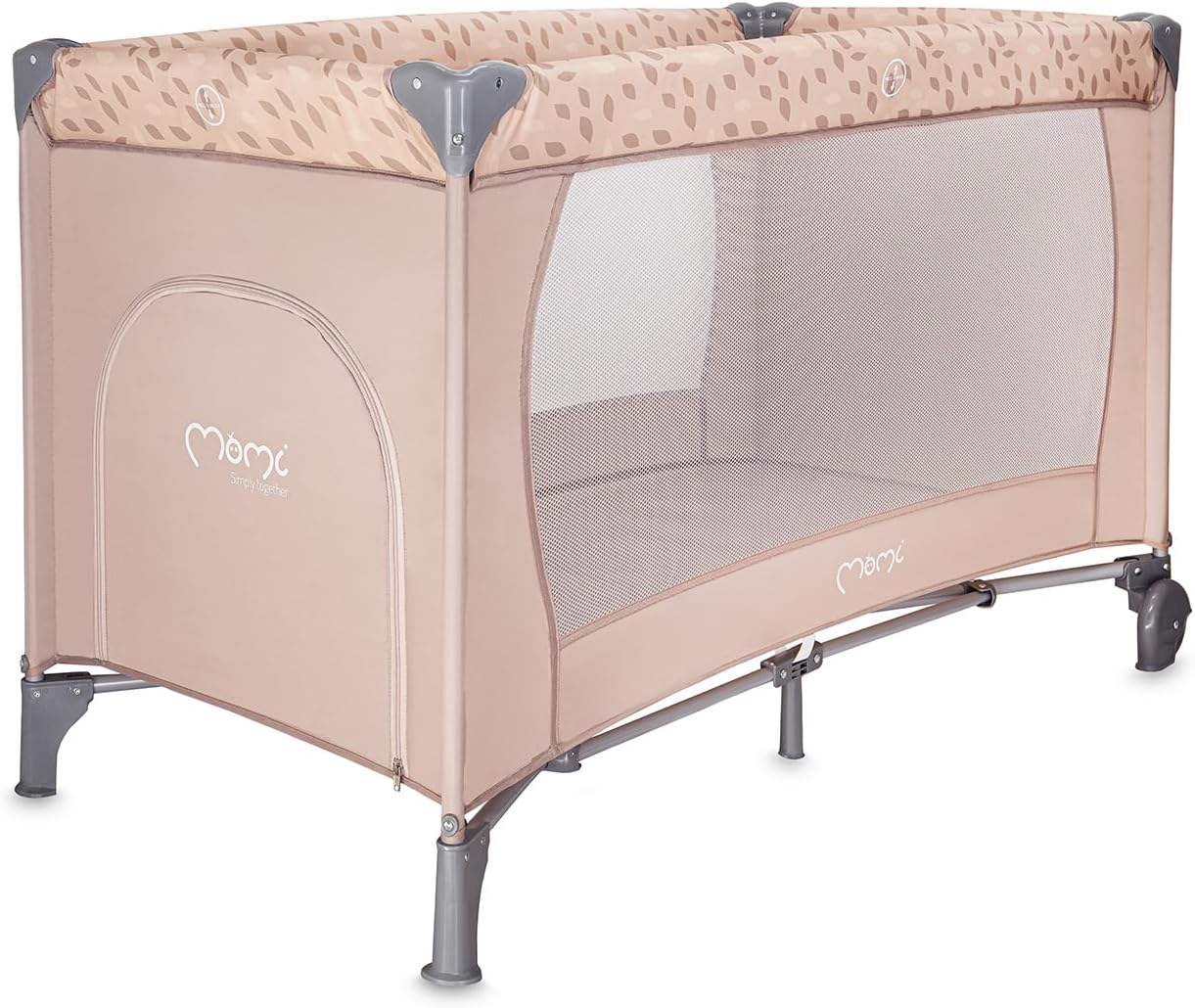 Momi BELOVE Travel Cot for Children up to 15 kg Body Weight W 65 x L 125 x H 78 cm Foldable 21 x 23 x 80 cm Children's Travel Bed with Mattress 2 Wheels Transport Bag
