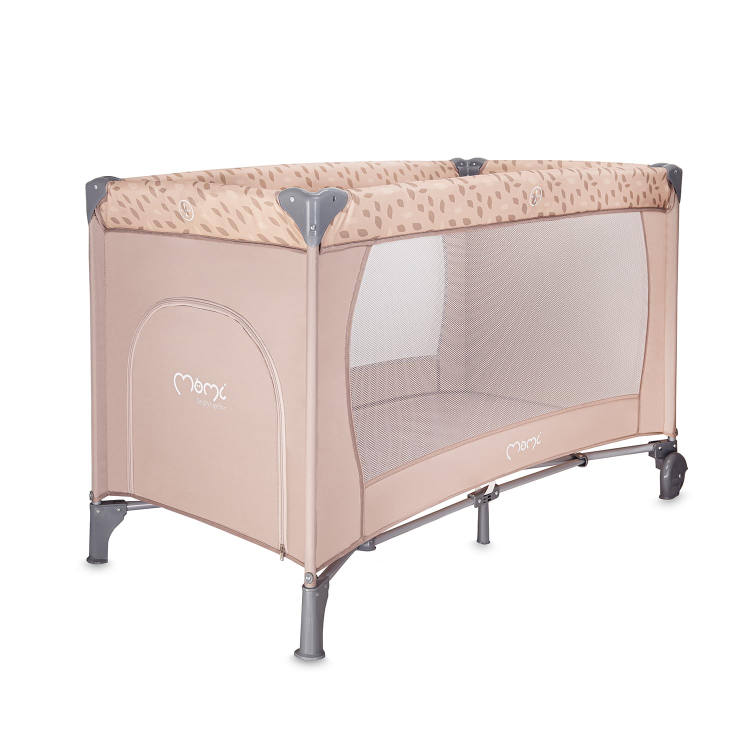 Momi BELOVE lettino da viaggio per bambini fino a 15 kg, 125x65x78 cm, pieghevole 21x23x80 cm, con materassino, 2 ruote e borsa per il trasporto