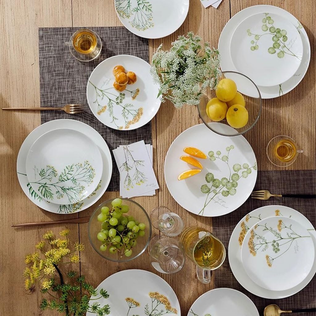 Platos Para Comer Plato de cena con patrón de planta fresca, plato de cena occidental for el hogar, plato de carne, plato de cena, plato de fruta, vajilla Plato De Cerámica Para La Cena