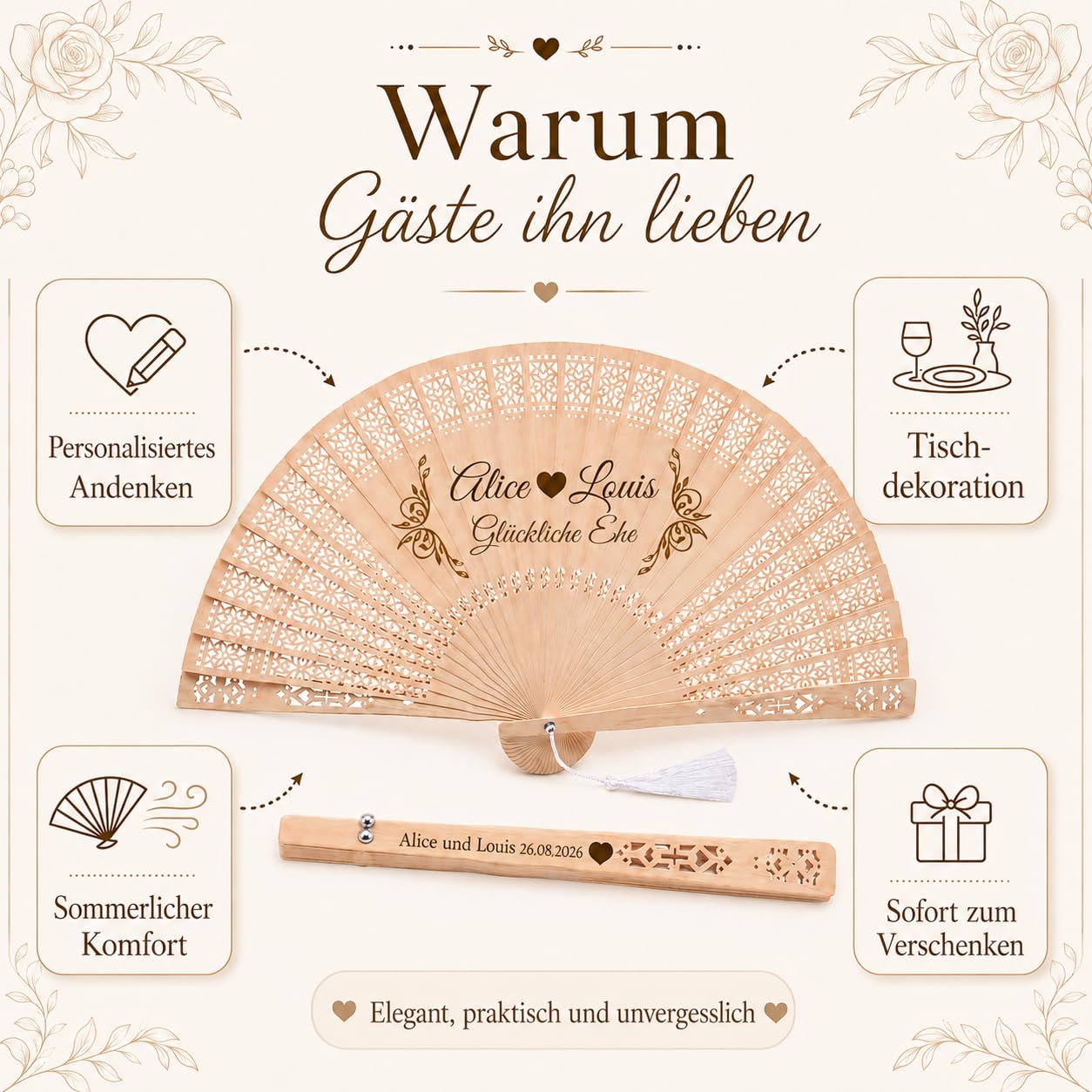 50Pcs Personalisierte Hochzeitsfächer mit Namen & Datum, Handfächer Hochzeit | Gastgeschenke Hochzeit Hochzeit, Handfächer, Für Hochzeitsgäste, Party & Geburtstag, Abschlussfeier, Besondere Momente