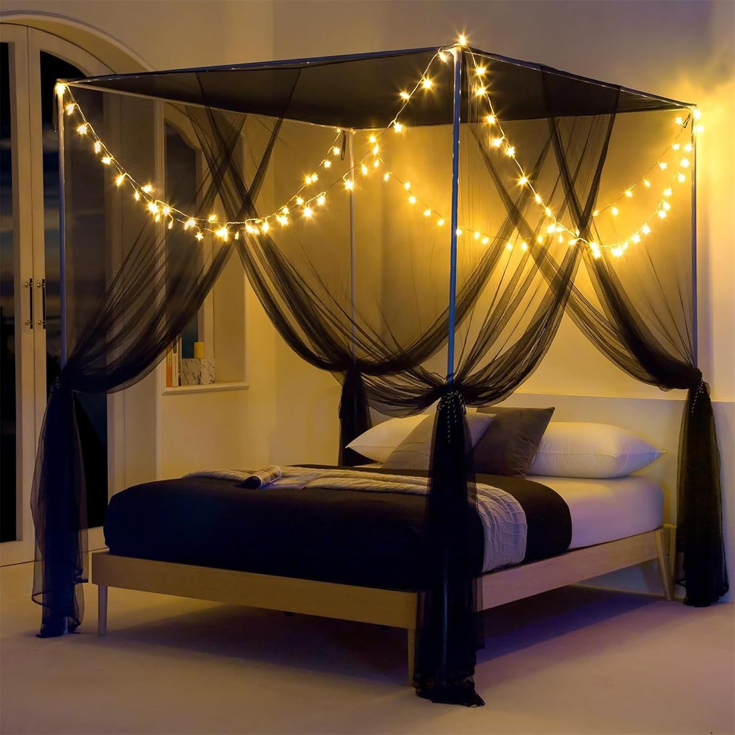 4 Corner Hanging Bed Canopy Cover Net Bedding Post Canopy Bed Curtain Outdoors Netting Fit Twin, Full, Queen, King Bed Protection Bedroom Decorative (Blue)