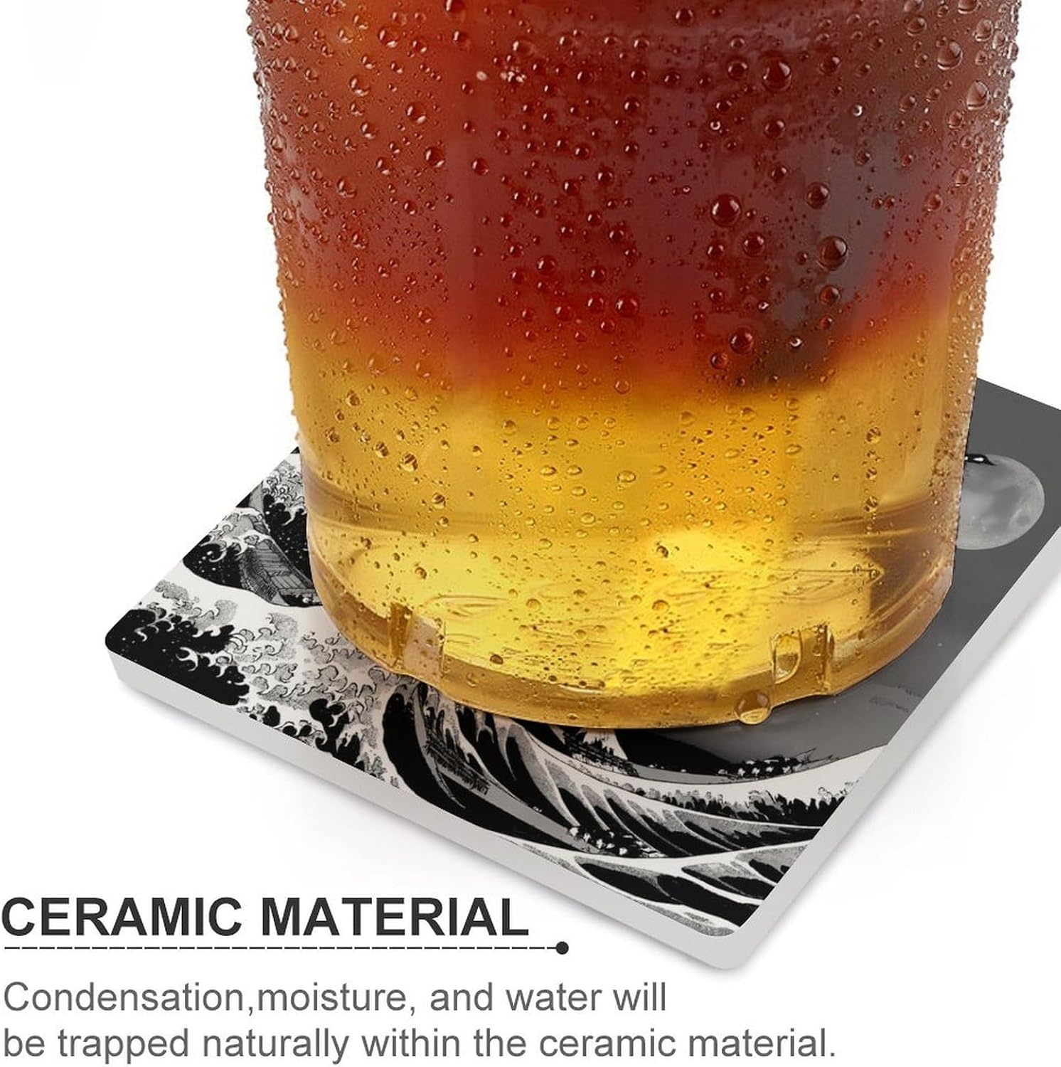 Japanese The Great Wave Off Kanagawa Coaster for Drinks Square Ceramic Table Coasters Stone Mat Crafts 6PCS Home Kitchen Decor