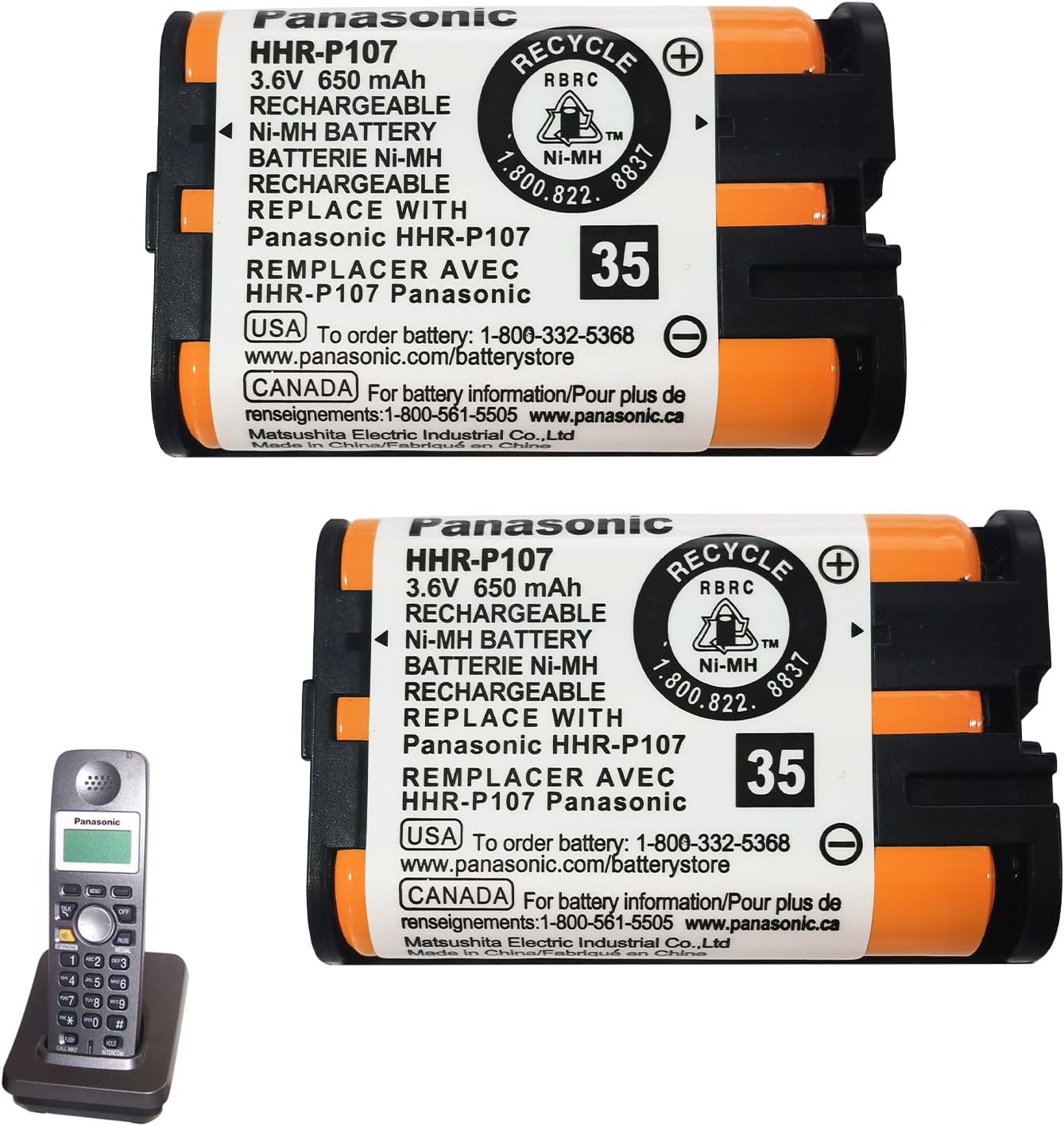 JAPUSOON 2PACK HHRP107 3.6V 650mAh Battery for Panasonic