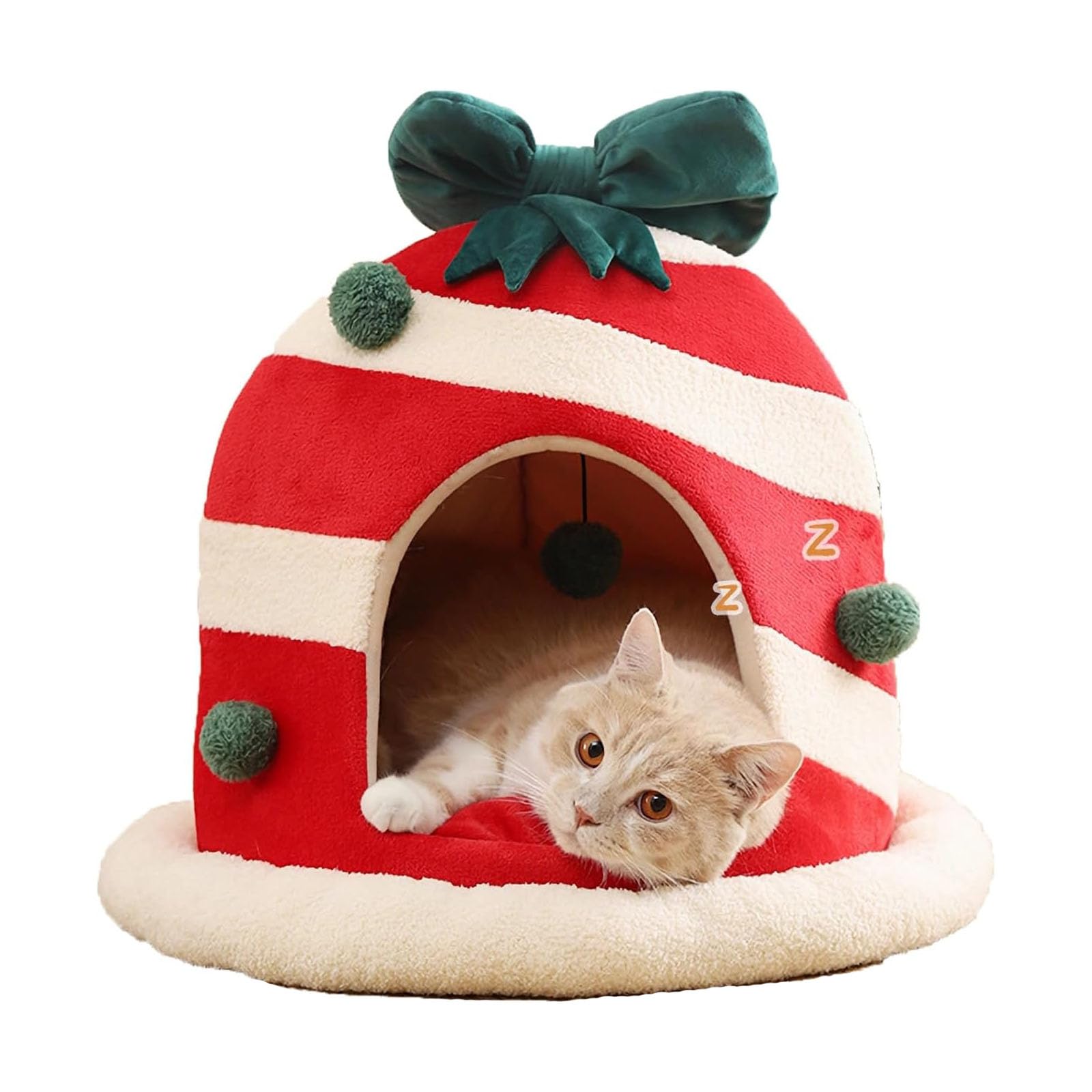 Weihnachtsbaum-Katzenbetten Für Haustiere, Iglu-Betten Für Katzen, Tragbares Höhlenbett Für Haustiere, Winterhaus Für Kleintiere, Warmes Nest Mit Abnehmbarer Unterlage