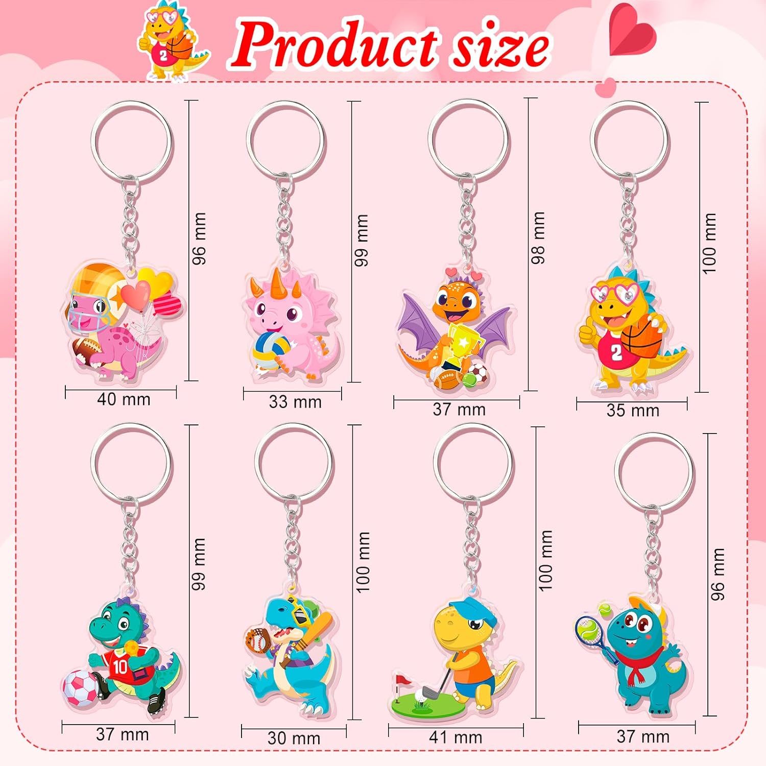 HOWAF Valentines Day Gifts for Kids, 24 Dinosaur Sports Theme Valentines Cards for Kids Classroom and 24 Keychains,Valentines Day Cards for Kids School Boys Girls Exchange Valentines Party Favors