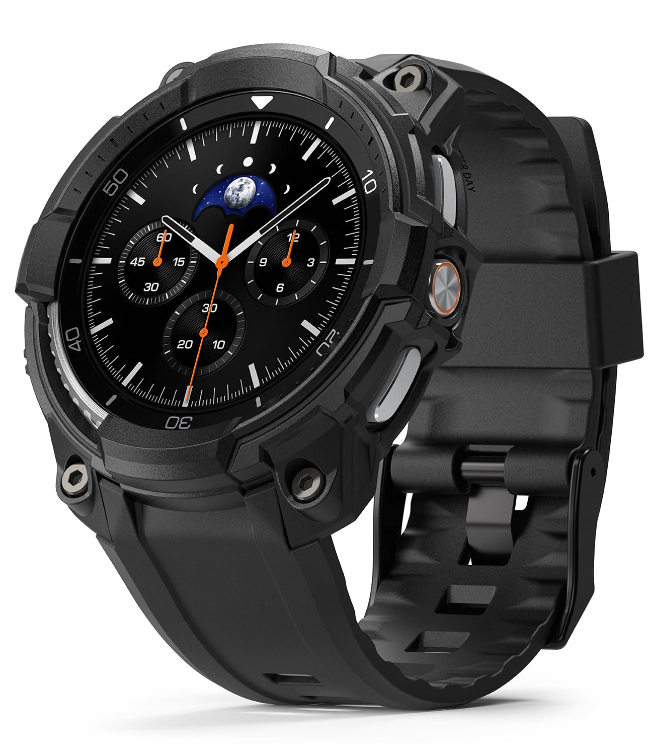 Ringke Rugged Gear pour Samsung Galaxy Watch 8 Classic 46mm Coque Antichoc Bracelet Sport Résistant TPU & Polycarbonate Protection Montre Connectée Respirant Fixation à Vis Accessoire - All Black