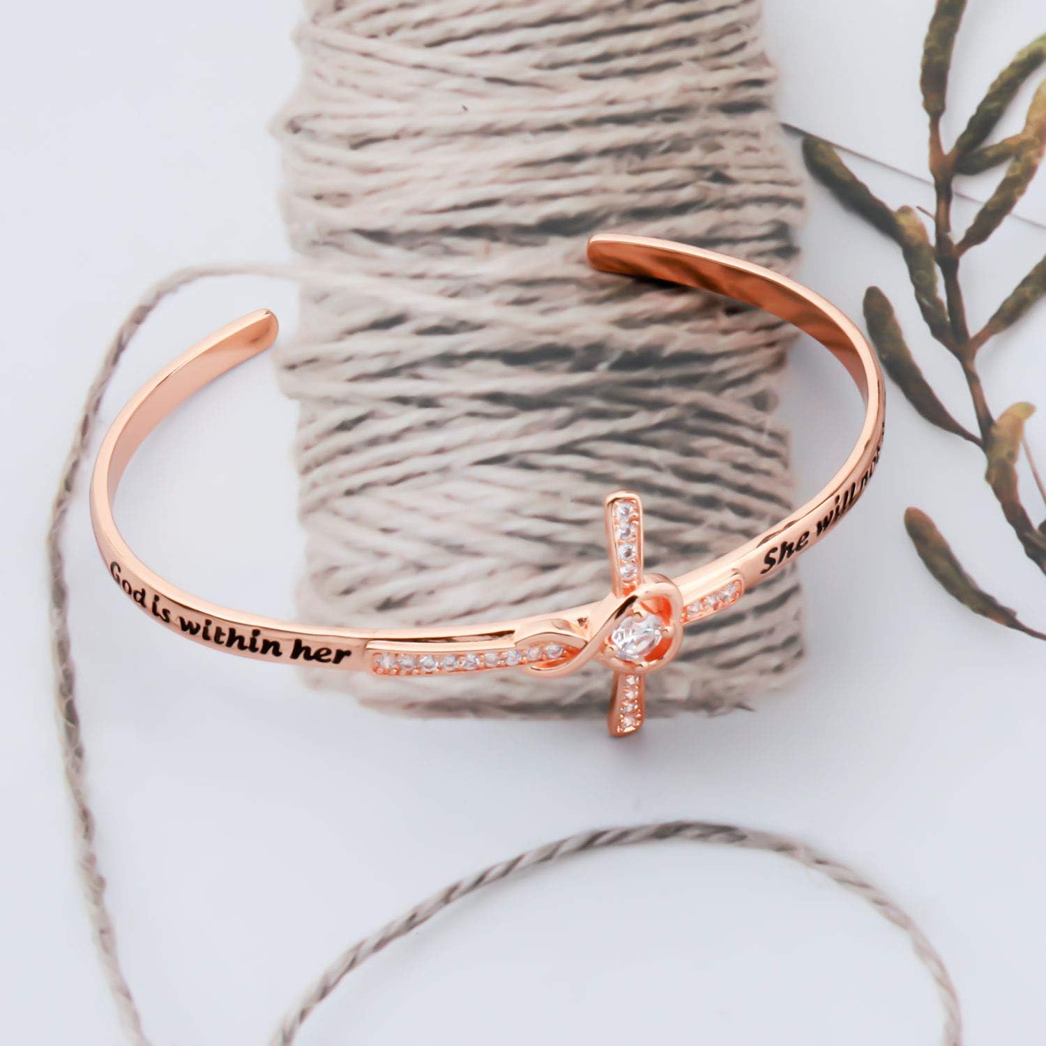 HOLLP Religious Jewelry Christian Cross Bracelet Psalm 46:5 Bible Verse God is Within Her She Will Not Fall Cross Bracelet Inspired Gift for Women Girl - Image 5