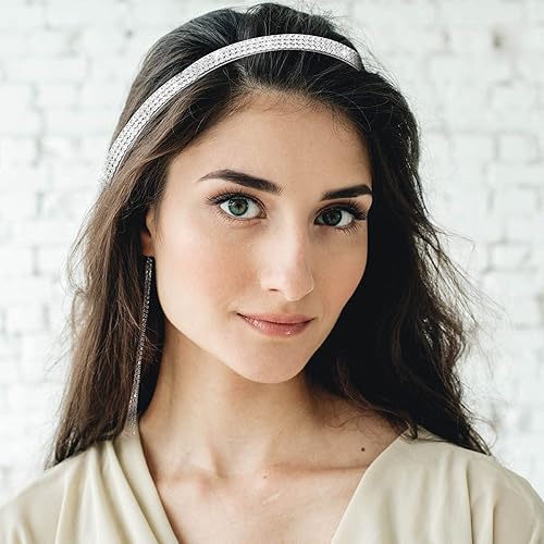Miniatura 5 de IHEOJAOC 3 diademas con diamantes de imitación para mujer, joyas para el cabello, diadema con borlas, diadema para el cabello, cadena para el
