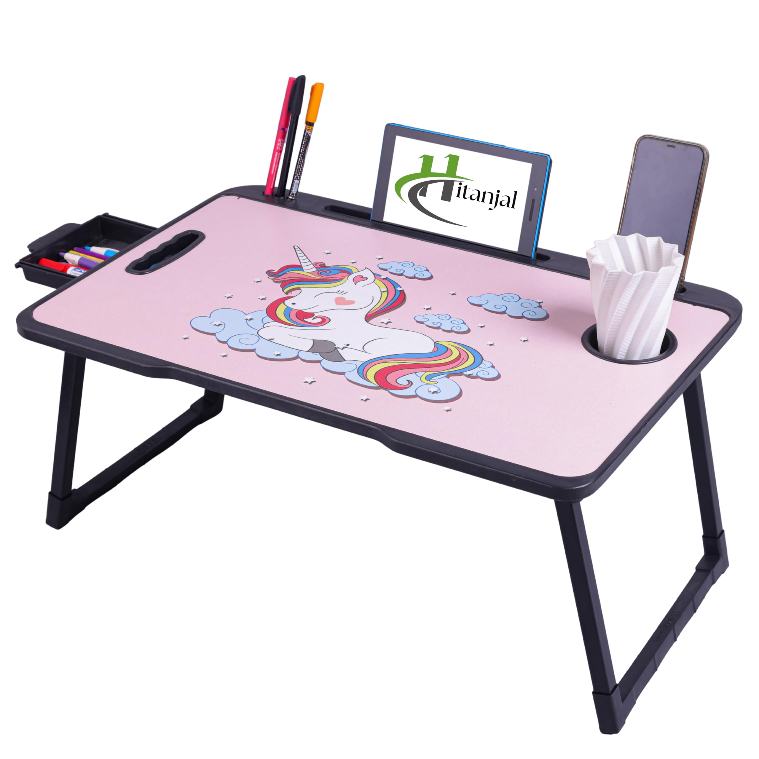 Foldable Wooden Mini Laptop Table for Bed, Study Table with Drawer, Mobile Holder (Unicorn) — Amazon image 6