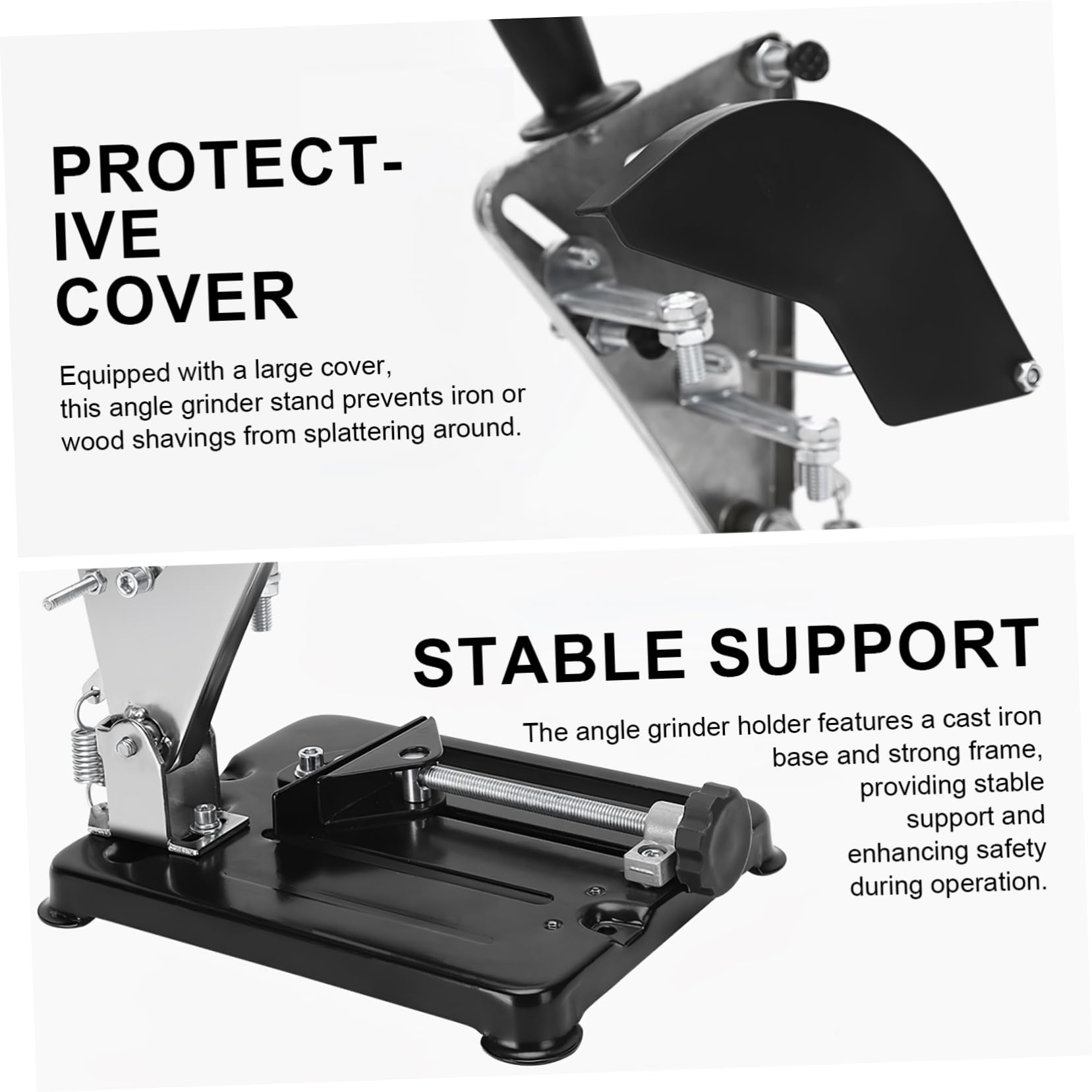 jojofuny Soporte Ajustable para Corte y Rectificado Seguro de Metales para Amoladora Angular de 100-125mm Base de Hierro Fundido y Cubierta Protectora