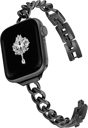 Newlibery Correa delgada de color negro para mujer, femenina y elegante, compatible con Apple Watch de 1.49, 1.57, 1.61, 1.65, 1.73 y 1.77 pulgadas,