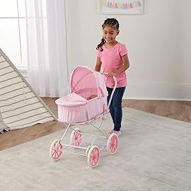 Badger Basket English Style Doll Stroller - Adjustable Canopy Classic Doll Pram - Fits 18 to 22-Inch Dolls - Durable Pretend Play Toy with Smooth Wheels for Kids - Pink