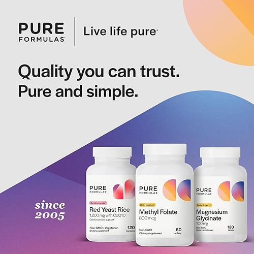 Miniatura 6 de Pure Formulas Metilfolato 800 mcg, folato activo B-9 para la salud cardiovascular y nerviosa, 5 mthf, suplemento de folato de metilo, vitaminas