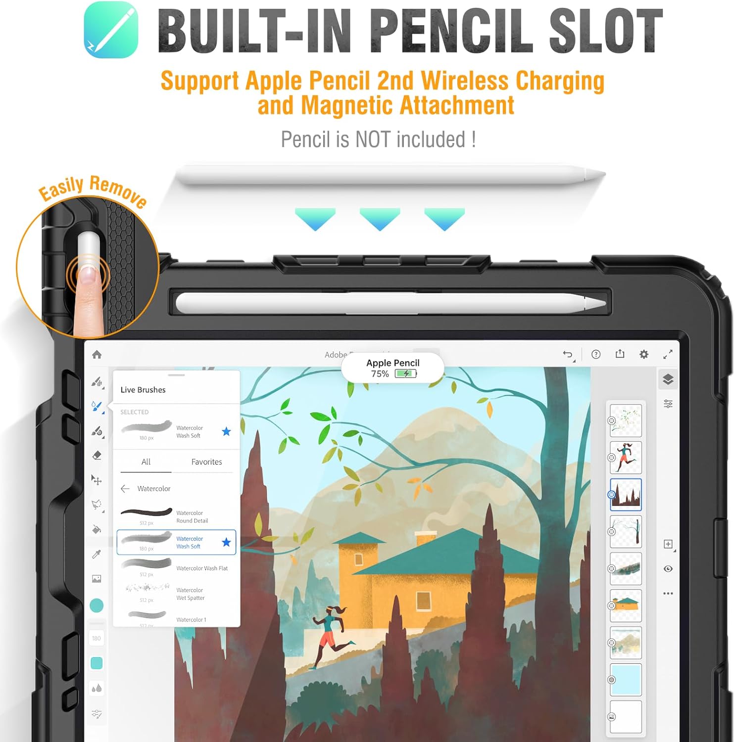 HXCASEAC Case for iPad Air 5th/4th Gen 10.9 inch, Shockproof Design with Pencil Holder, Screen Protector, Hand Strap, Protective Air 5/4 Case (A2316 A2324 A2588 A2589 A2591 A2072 A2325) - Black