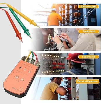 850 Three Phase Indicator Cable Tracker Rotation Phase Sequence Tester with LED Light Indicator 200V- 600V Voltage Meter (850A)