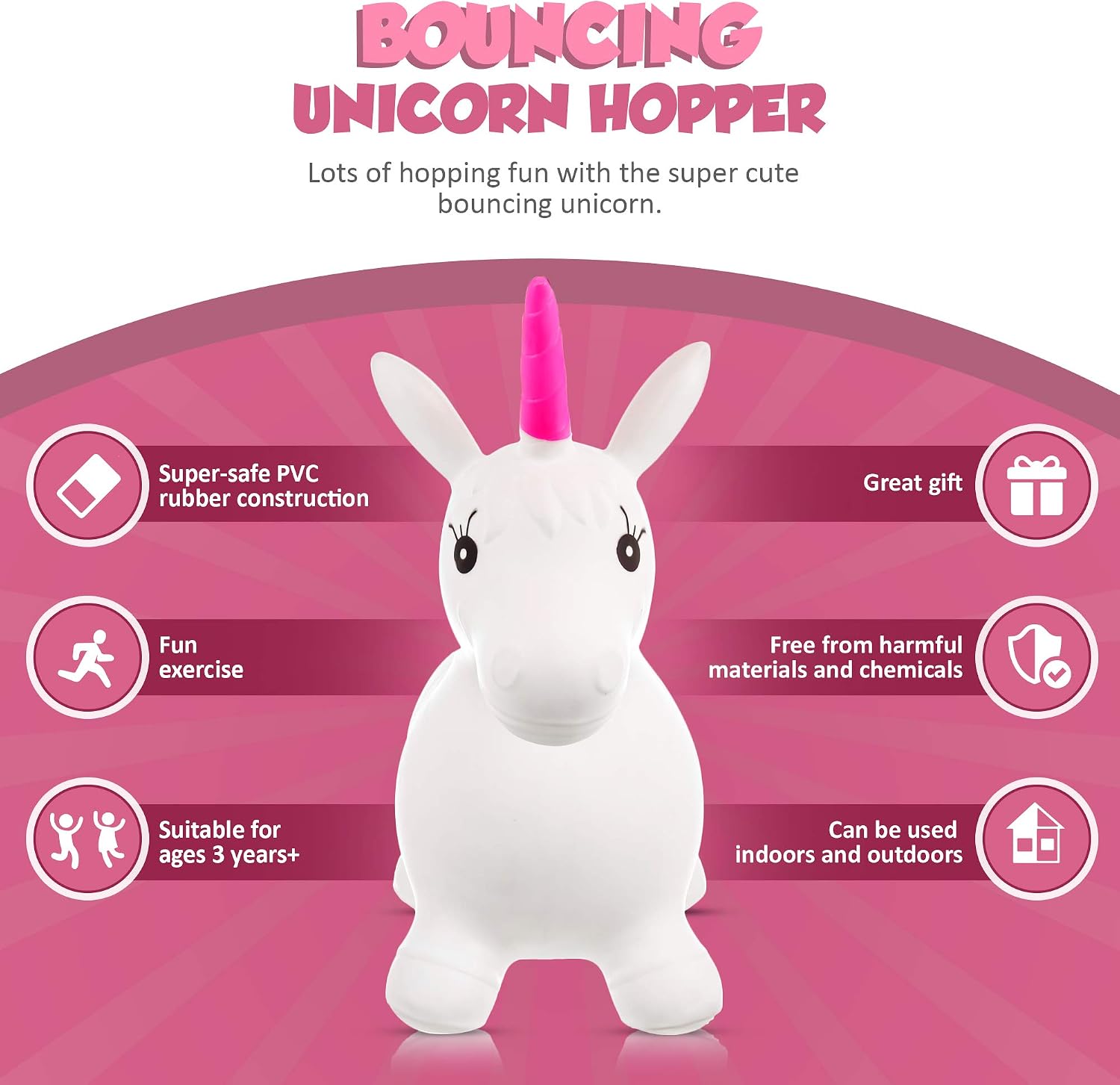 Hillington ® Children’s Inflatable Unicorn Space Hopper, Jumping Hopping Bouncer Toy For Kids - Image 3