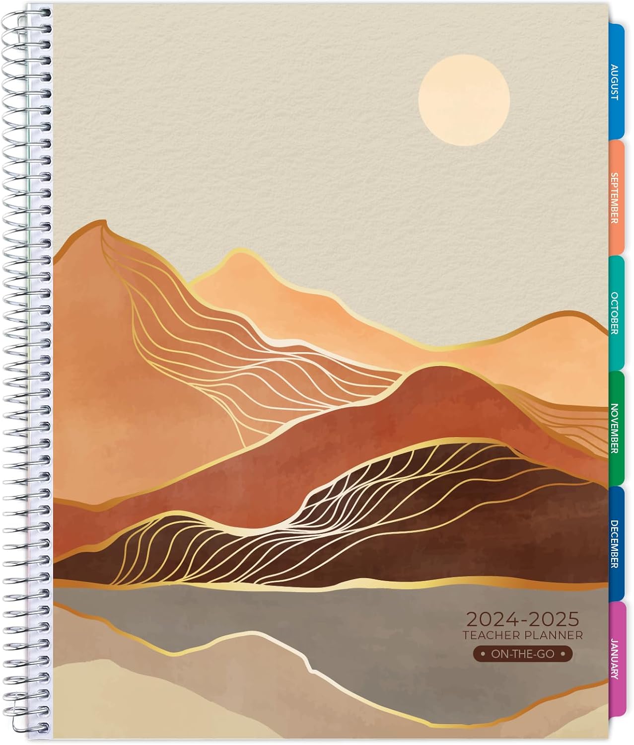 Aug 2024-Jul 2025 Lite Teacher Lesson Planner Notebook 8.5×11 Daily Weekly Monthly Organizers – Includes 7 Periods, Dated Calendar, Page Tabs, Bookmark, and Planning Stickers (Golden Desert)