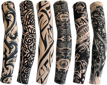 Booge 6 Pcs Temporary Tattoo Arm Sleeves, Unisex Arts Temporary Fake Slip On Arm Sunscreen Sleeves Kit, Pattern C