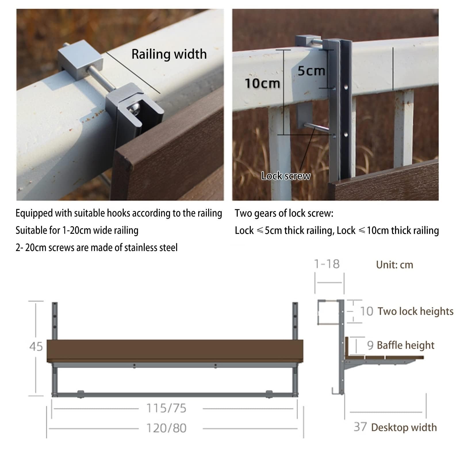 Générique Table Balcon Suspendue métal Ajustable étanche Pliante